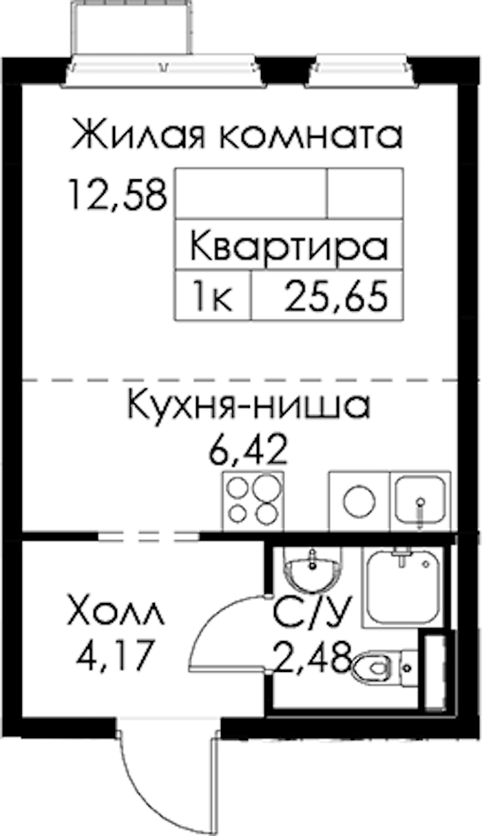 Квартира студия 25.65 м², 15/15 эт., ЖК «Янинский лес»